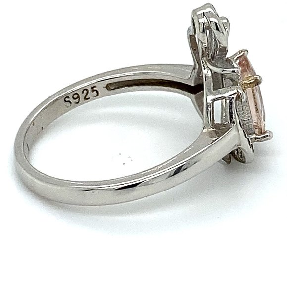 Morganite .92ct Platinum Finish Solid Silver Ring - Picture 3 of 6